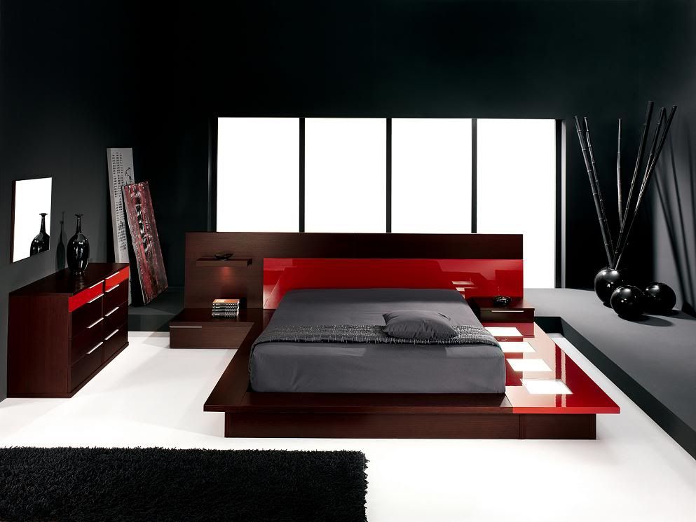 black and white bedroom photo: red, white and black bedroom modern-bedroom-sets.jpg