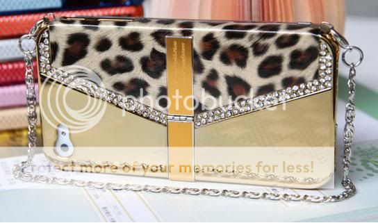 Luxury Gold Crystal Rhinestone Chaing Bag iPhone 4 Mirror Cover Case 