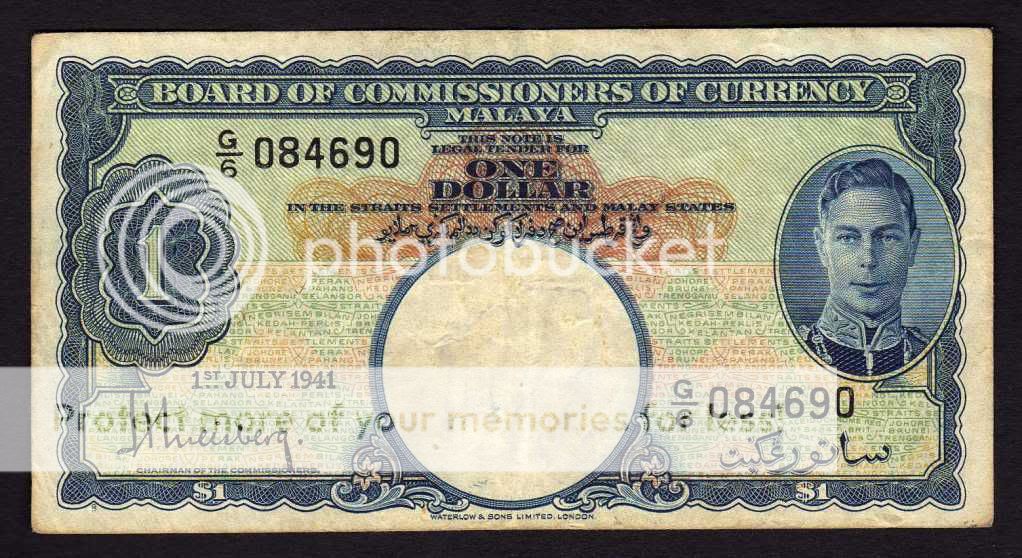 Malaya 1 Dollar 1941 P 12 KGVI aVF ~273~  