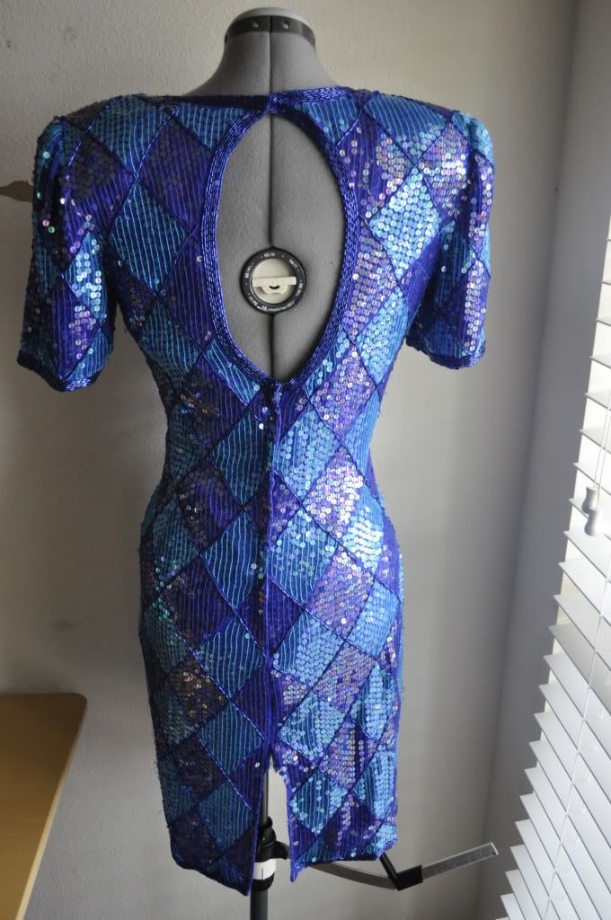 blue vintage multicolored sequenced geometric dress size medium  